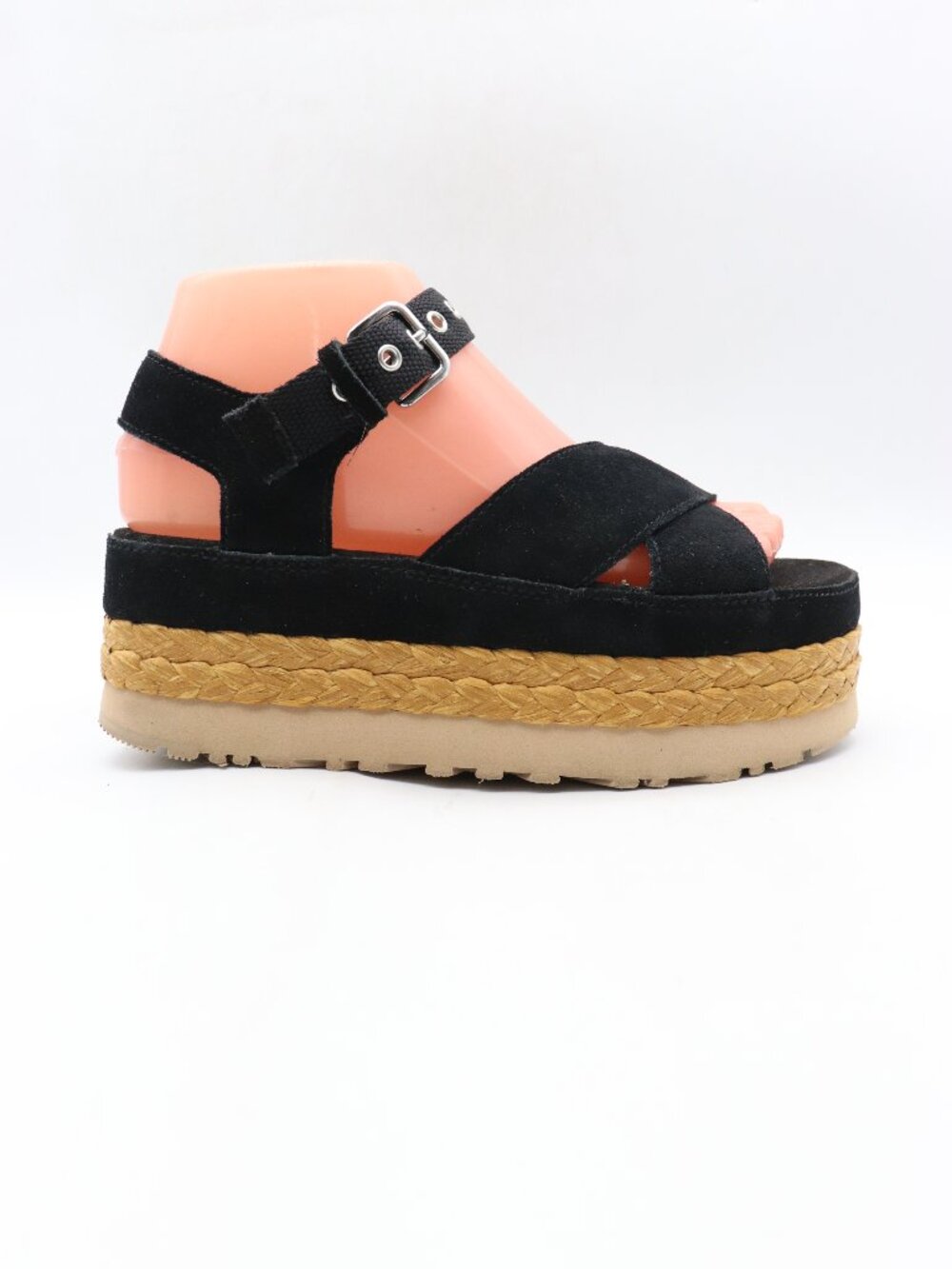 UGG Aubrey Women's 6.5 Ankle Black Suede Platform Sandals Espadrille 1152711